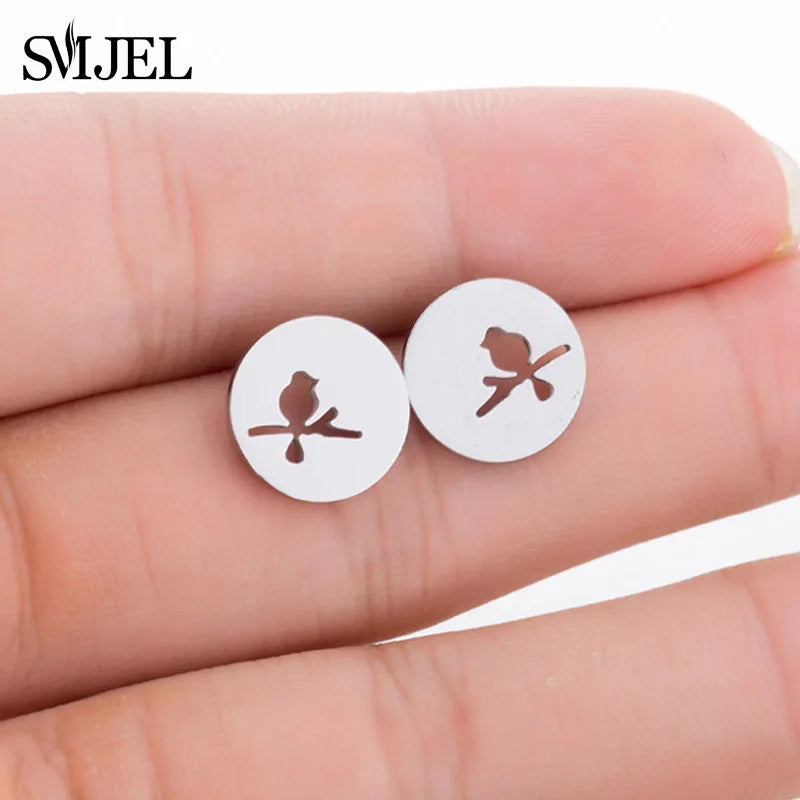 Edelstahl Schwalbe Kleiner Ohrring Mehrere Kleiner Vogel Schmuck Frauen Taube Flamingo Papagei Zweig Kolibri Kranich Ohrstecker