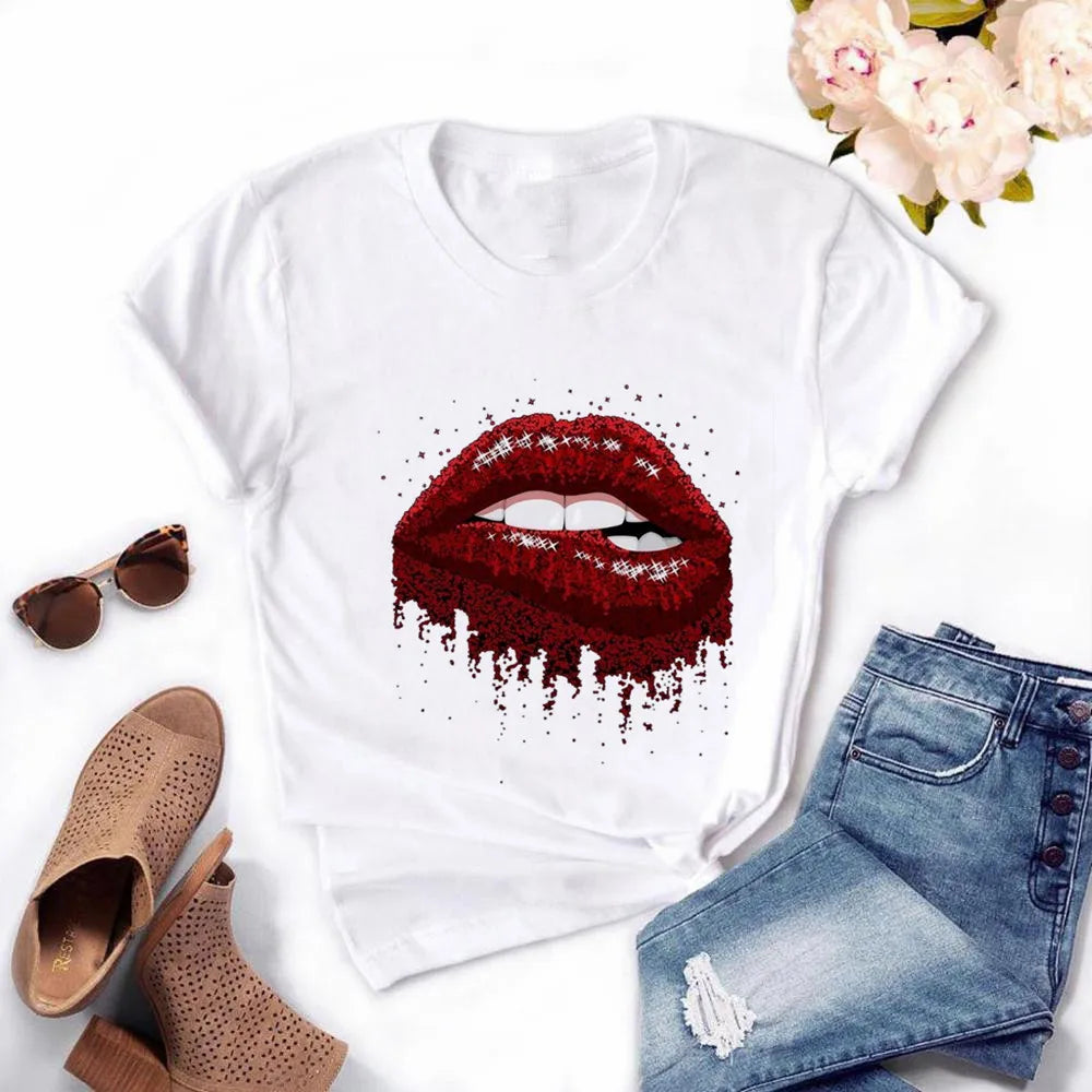 Frauen Harajuku Tops Sommer Tops Grafik T-Shirts Frauen Lippen Kawaii T-Shirt Kleidung Mädchen Maus T-Shirt ,Drop Shipping