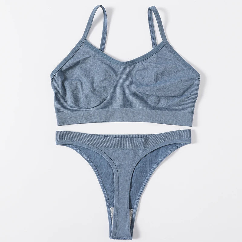Frauen Nahtlose Bh Set Push-Up Sport-Bh Weibliche Unterwäsche Set Niedrigen Taille Thongs Draht Freies Weiche Crop Top Sexy Mädchen Dessous Set