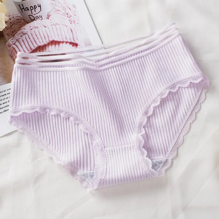 2026 beliebte Weibliche Kurze Mid-taille Spitze Hohl Dame Unterwäsche Sexy Gewinde Unterhose Baumwolle Tuch Trend Frauen Einfache Höschen