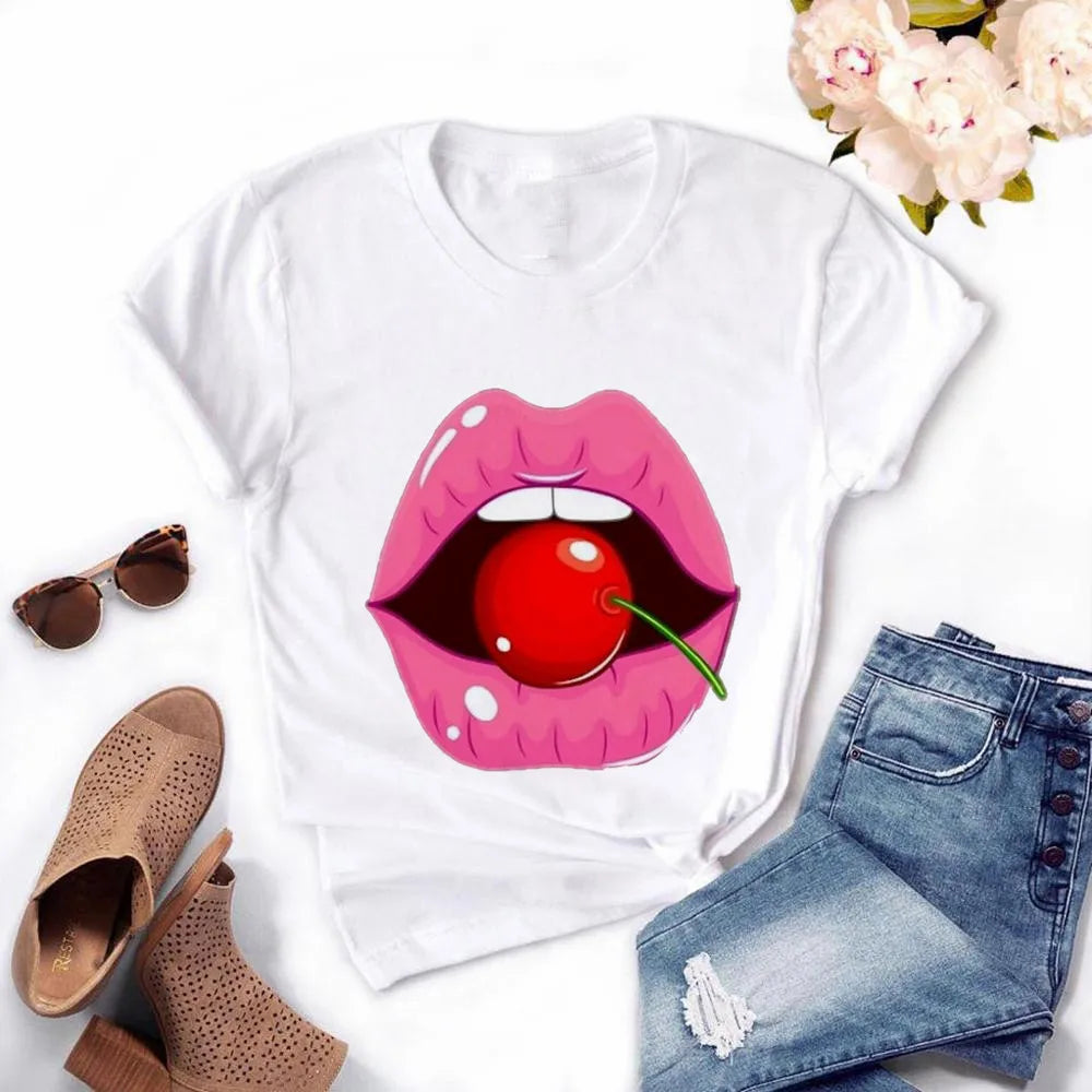 Frauen Harajuku Tops Sommer Tops Grafik T-Shirts Frauen Lippen Kawaii T-Shirt Kleidung Mädchen Maus T-Shirt ,Drop Shipping