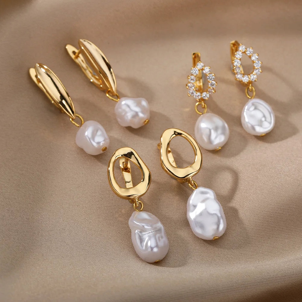 Unregelmäßige Perle Ohrringe Für Frauen Edelstahl Runde Perle Kreis Ohr Clip Ohrring Frauen Schmuck Geschenk Mujer Zubehör
