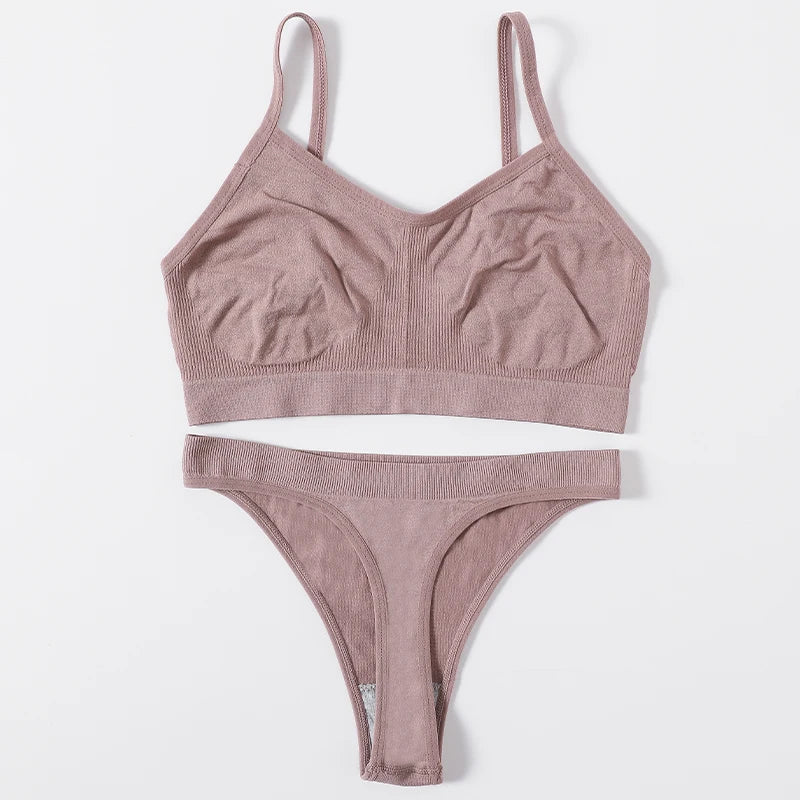 Frauen Nahtlose Bh Set Push-Up Sport-Bh Weibliche Unterwäsche Set Niedrigen Taille Thongs Draht Freies Weiche Crop Top Sexy Mädchen Dessous Set