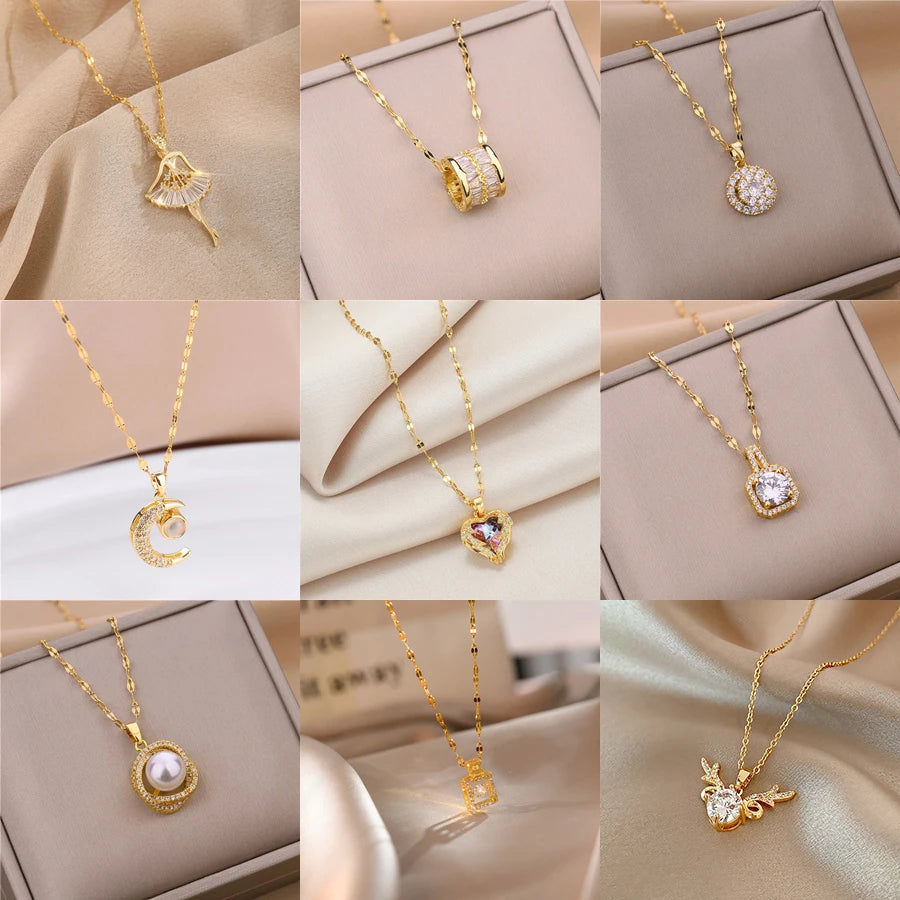 Süße Zirkon Kristall Anhänger Halskette für Frauen koreanische Mode Edelstahl Schlüsselbein Kette Schmuck weibliche Hochzeit Accessoires