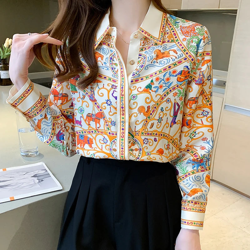 Mode elegante Frauen Blusen blume gedruckt damen shirts Neue Frühling Langarm Tops Blusas Mujer