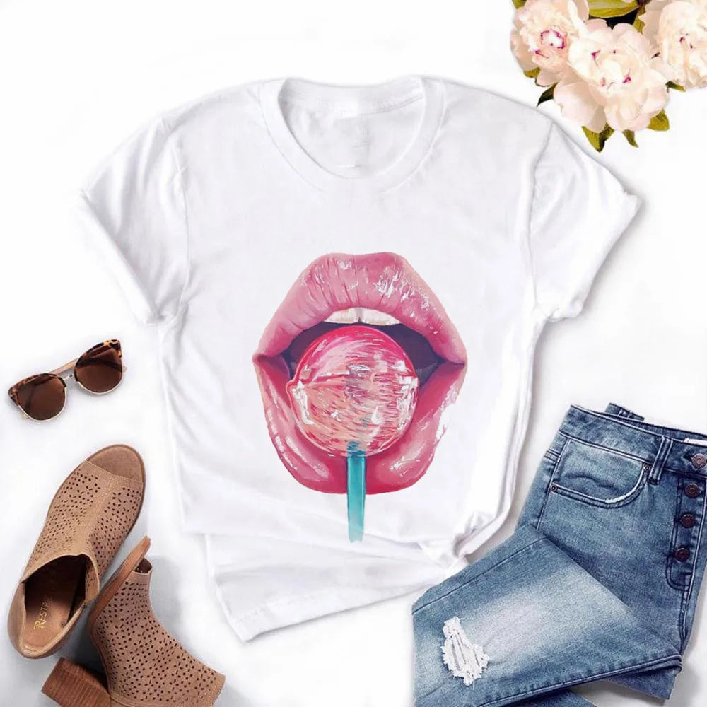 Frauen Harajuku Tops Sommer Tops Grafik T-Shirts Frauen Lippen Kawaii T-Shirt Kleidung Mädchen Maus T-Shirt ,Drop Shipping