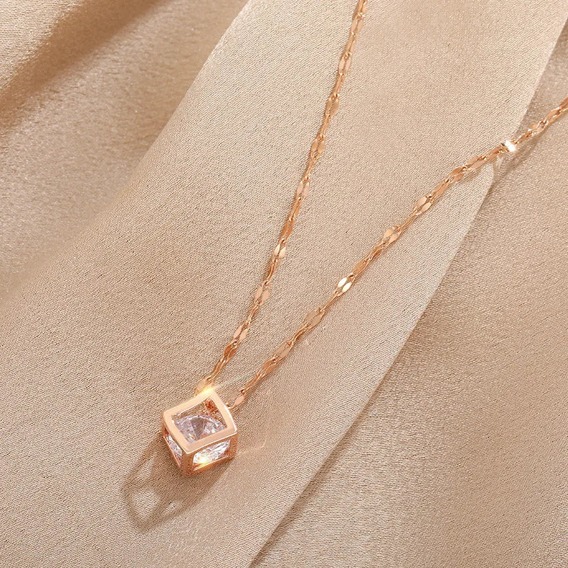 Süße Zirkon Kristall Anhänger Halskette für Frauen koreanische Mode Edelstahl Schlüsselbein Kette Schmuck weibliche Hochzeit Accessoires