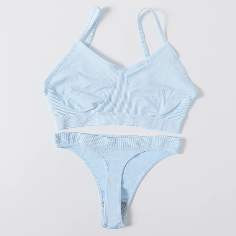 Frauen Nahtlose Bh Set Push-Up Sport-Bh Weibliche Unterwäsche Set Niedrigen Taille Thongs Draht Freies Weiche Crop Top Sexy Mädchen Dessous Set