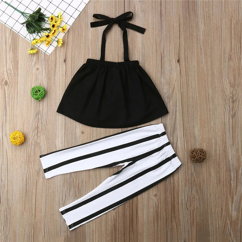 1-6T Mode Sommer Kleidung Mädchen Strap Tops + Gestreifte Hose Kleinkind Outfits Mädchen Kleidung Sets