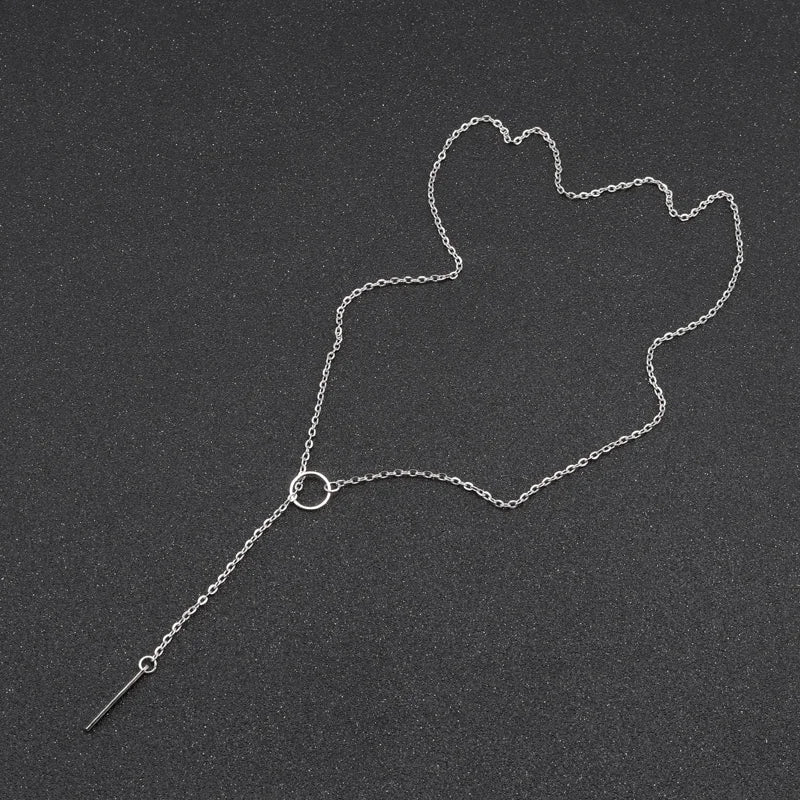 Aihua Minimalistische Halskette mit rundem Stab-Anhänger für Frauen, Schlüsselbein-Halskette, lange Kette, Modeschmuck, Statement-Geschenke für Mädchen