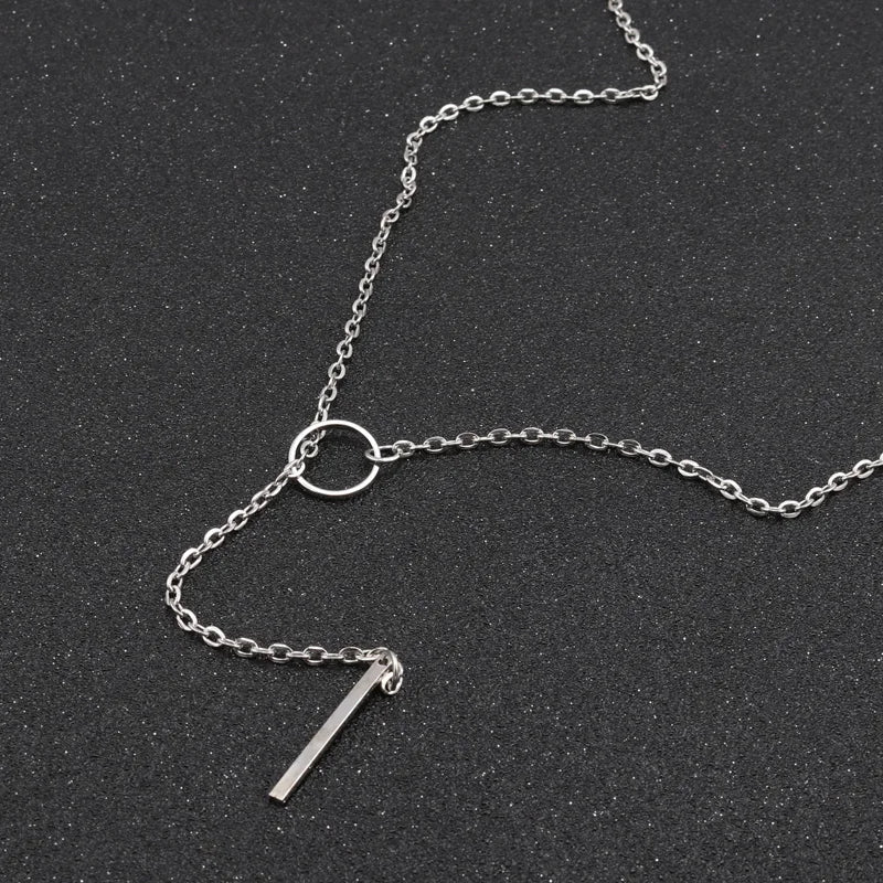Aihua Minimalistische Halskette mit rundem Stab-Anhänger für Frauen, Schlüsselbein-Halskette, lange Kette, Modeschmuck, Statement-Geschenke für Mädchen