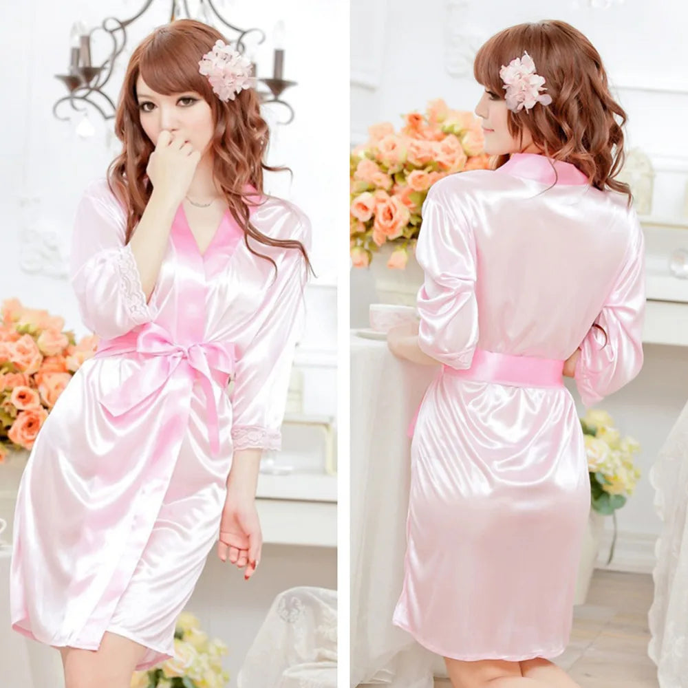 Mid-sleeve Sexy Frauen Nachtwäsche Roben Bademäntel Mit Unterwäsche Spitze Weibliche T-zurück Nachtwäsche Dame Nachthemden Pyjamas