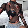 Sexy Frauen T Shirt Durchsichtig Transparent Mesh Tops Langarm Sheer Schlank Damen Rollkragen T-Shirt Neue Ankunft Frauen t-shirt