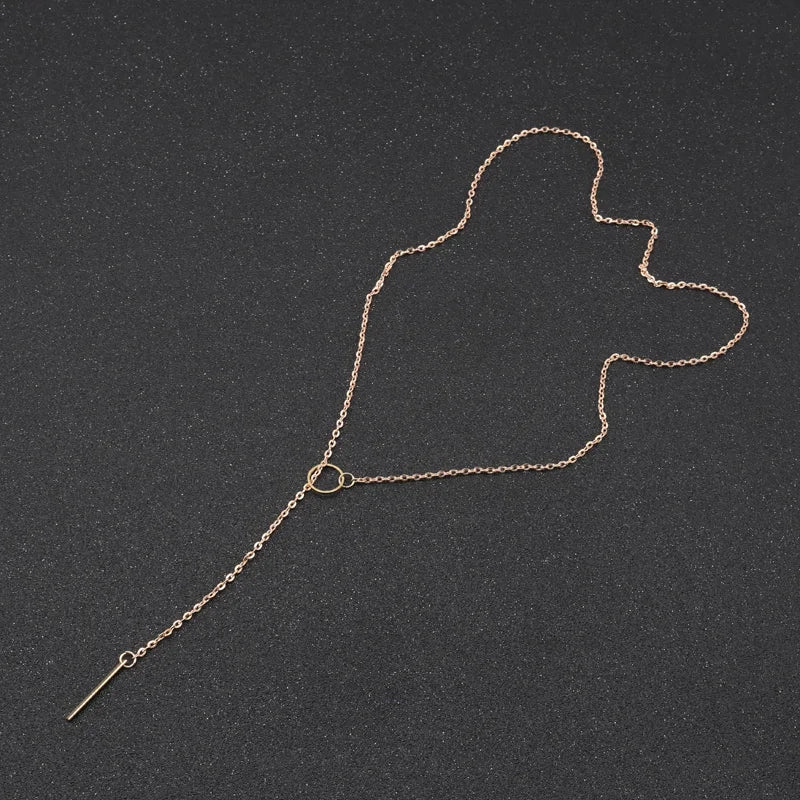 Aihua Minimalistische Halskette mit rundem Stab-Anhänger für Frauen, Schlüsselbein-Halskette, lange Kette, Modeschmuck, Statement-Geschenke für Mädchen