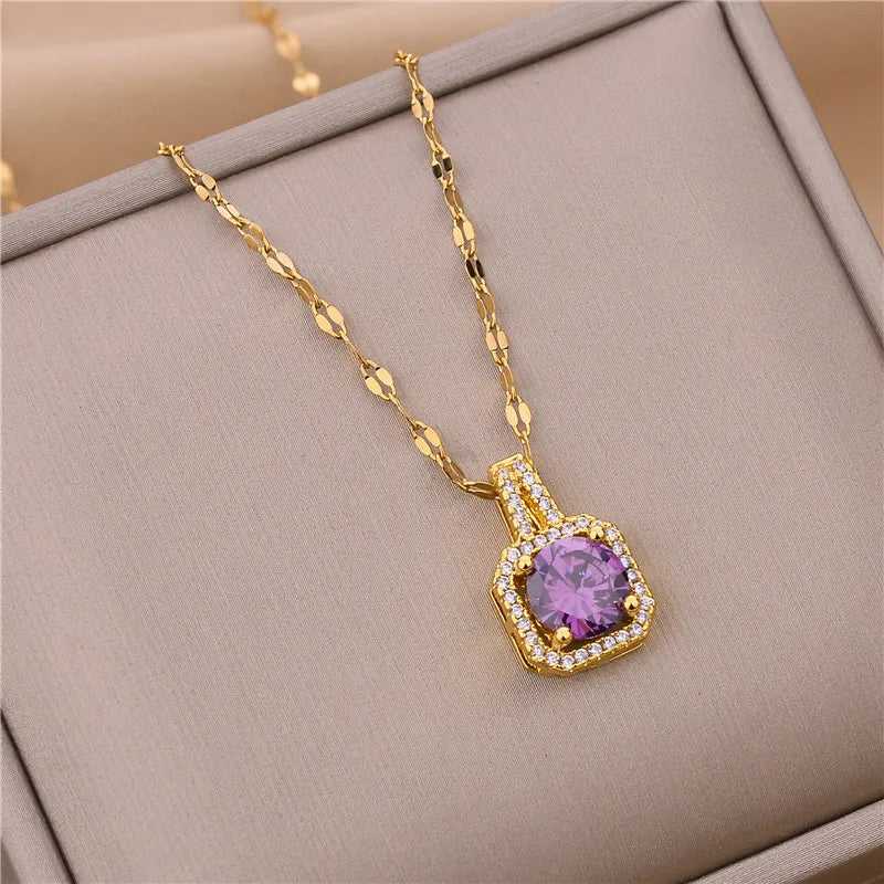 Süße Zirkon Kristall Anhänger Halskette für Frauen koreanische Mode Edelstahl Schlüsselbein Kette Schmuck weibliche Hochzeit Accessoires