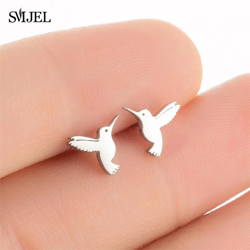 Edelstahl Schwalbe Kleiner Ohrring Mehrere Kleiner Vogel Schmuck Frauen Taube Flamingo Papagei Zweig Kolibri Kranich Ohrstecker