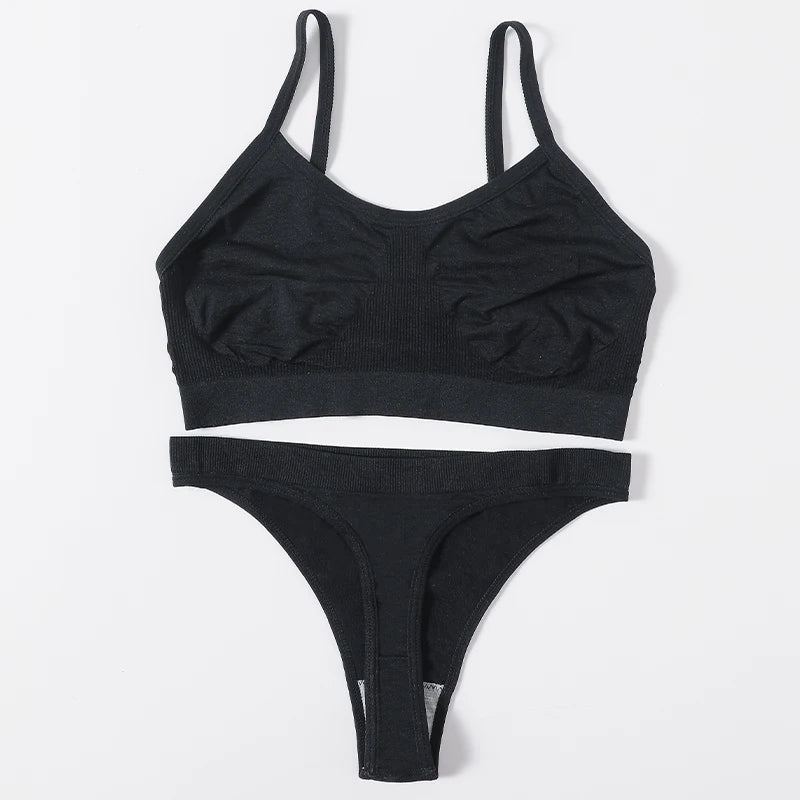 Frauen Nahtlose Bh Set Push-Up Sport-Bh Weibliche Unterwäsche Set Niedrigen Taille Thongs Draht Freies Weiche Crop Top Sexy Mädchen Dessous Set