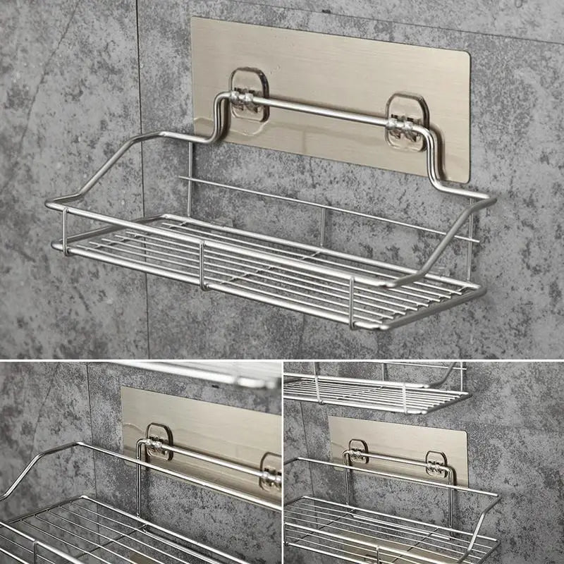 Badezimmer-Aufbewahrungsregal aus Edelstahl, stanzfrei, für Küche, Badezimmer, Toilette, Wandbehang, Lagerregal