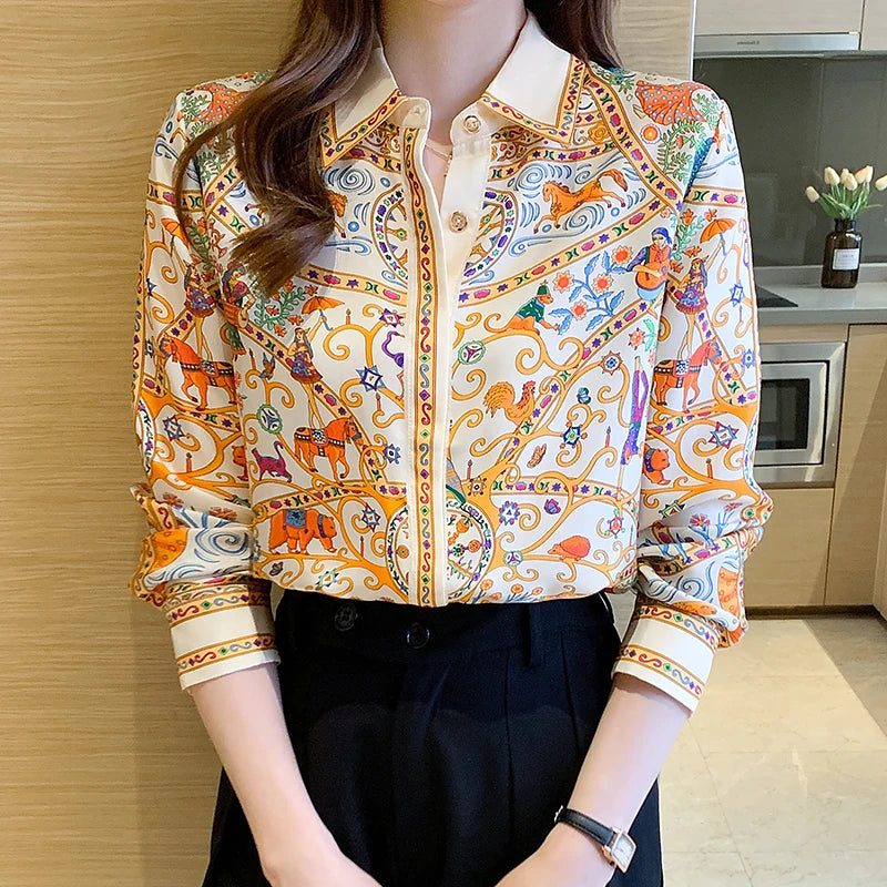Mode elegante Frauen Blusen blume gedruckt damen shirts Neue Frühling Langarm Tops Blusas Mujer