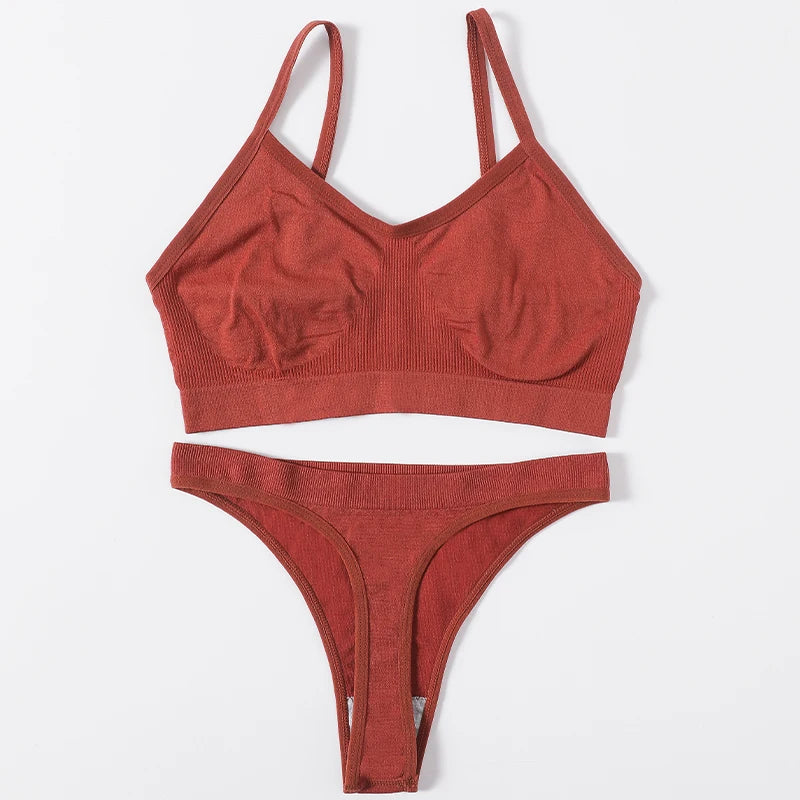 Frauen Nahtlose Bh Set Push-Up Sport-Bh Weibliche Unterwäsche Set Niedrigen Taille Thongs Draht Freies Weiche Crop Top Sexy Mädchen Dessous Set
