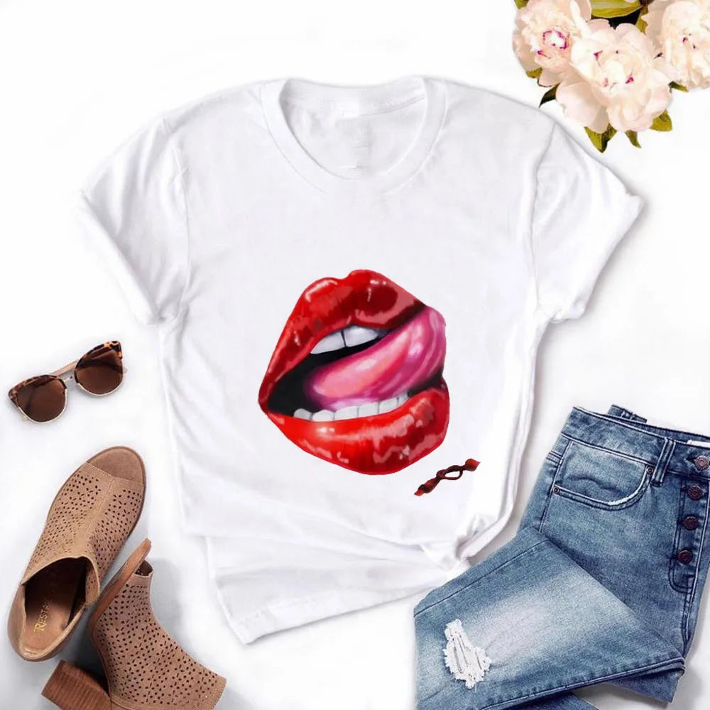 Frauen Harajuku Tops Sommer Tops Grafik T-Shirts Frauen Lippen Kawaii T-Shirt Kleidung Mädchen Maus T-Shirt ,Drop Shipping
