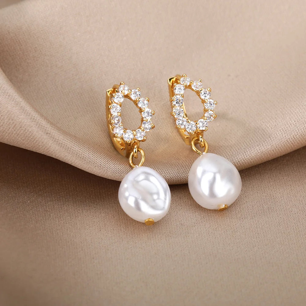 Unregelmäßige Perle Ohrringe Für Frauen Edelstahl Runde Perle Kreis Ohr Clip Ohrring Frauen Schmuck Geschenk Mujer Zubehör