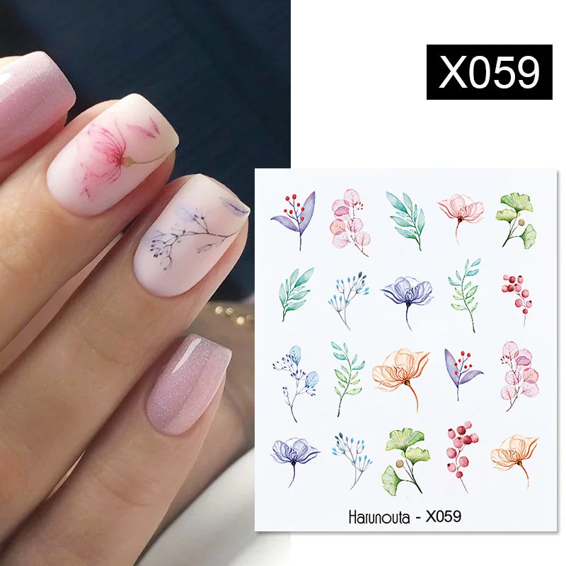 Harunouta Quellwasser-Nagelaufkleber und Aufkleber, Blumenblatt, Baum, grün, einfacher Sommerschieber für die Maniküre, Nagelkunst, Wasserzeichen