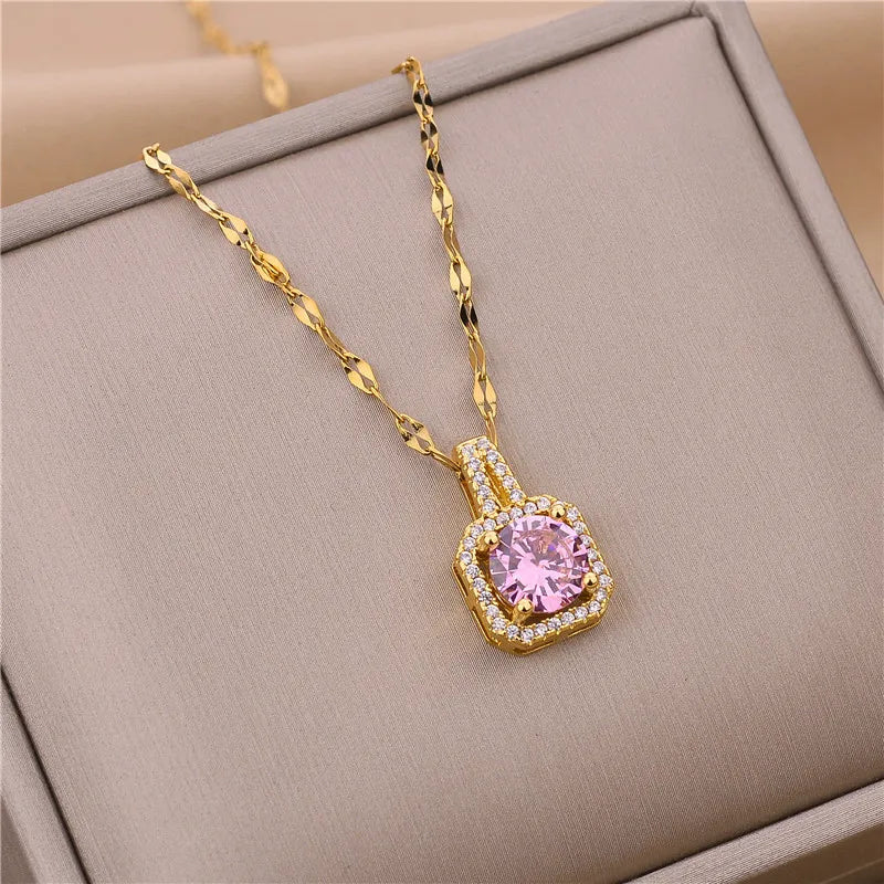 Süße Zirkon Kristall Anhänger Halskette für Frauen koreanische Mode Edelstahl Schlüsselbein Kette Schmuck weibliche Hochzeit Accessoires
