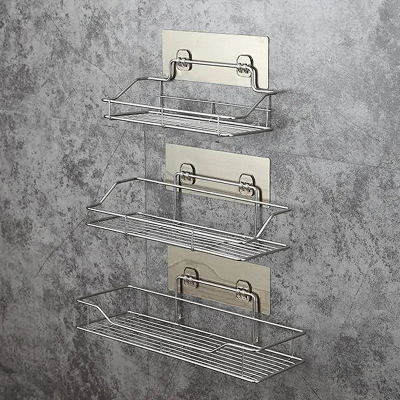 Badezimmer-Aufbewahrungsregal aus Edelstahl, stanzfrei, für Küche, Badezimmer, Toilette, Wandbehang, Lagerregal