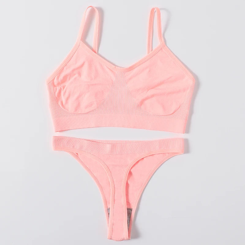 Frauen Nahtlose Bh Set Push-Up Sport-Bh Weibliche Unterwäsche Set Niedrigen Taille Thongs Draht Freies Weiche Crop Top Sexy Mädchen Dessous Set