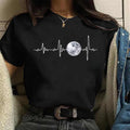 New Moon Damen Schwarzes T-Shirt Damen Lässiges Rundhals-T-Shirt Lunar Eclipse Bedrucktes Damen-T-Shirt