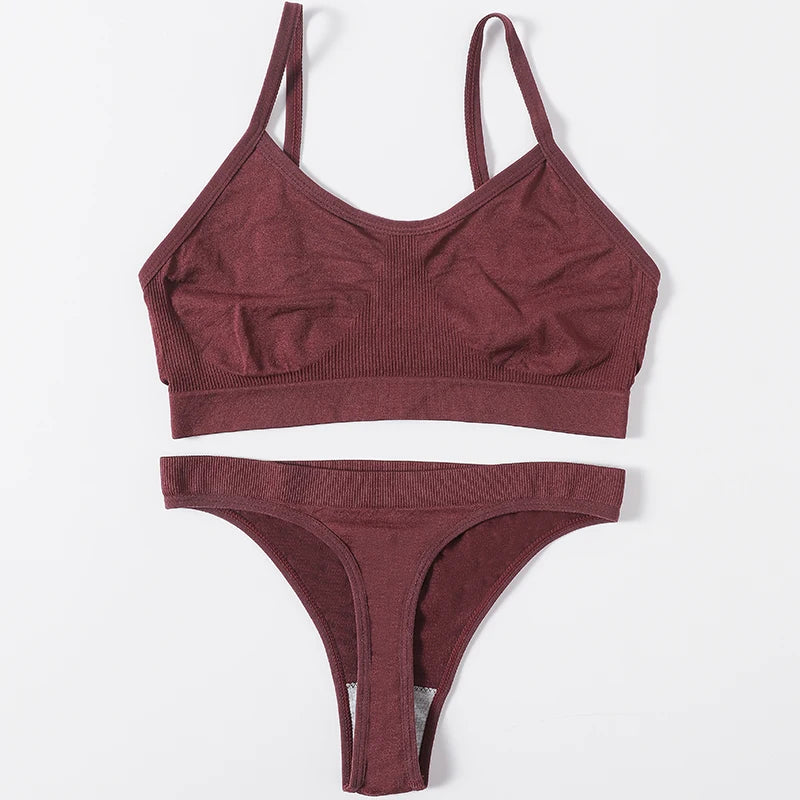 Frauen Nahtlose Bh Set Push-Up Sport-Bh Weibliche Unterwäsche Set Niedrigen Taille Thongs Draht Freies Weiche Crop Top Sexy Mädchen Dessous Set