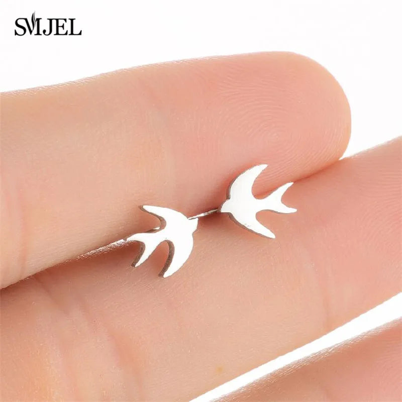 Edelstahl Schwalbe Kleiner Ohrring Mehrere Kleiner Vogel Schmuck Frauen Taube Flamingo Papagei Zweig Kolibri Kranich Ohrstecker