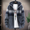 Mann Pullover Strickjacke Streifen Zipper Stricken Jacke Fleece Warme Mit Kapuze Pullover Mantel männer Straße Casual Männliche Jacke Mantel Jumper