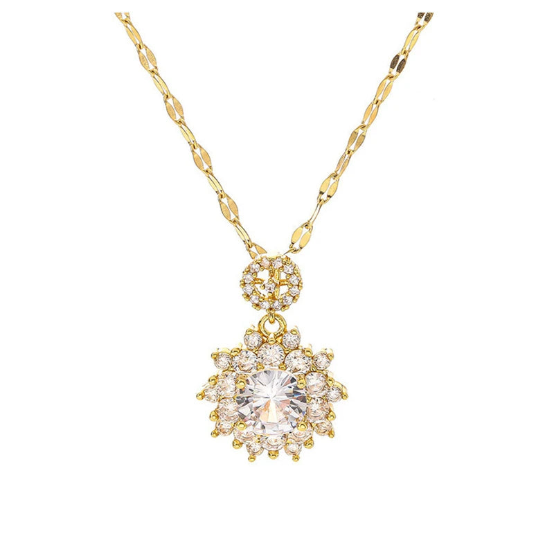 Süße Zirkon Kristall Anhänger Halskette für Frauen koreanische Mode Edelstahl Schlüsselbein Kette Schmuck weibliche Hochzeit Accessoires
