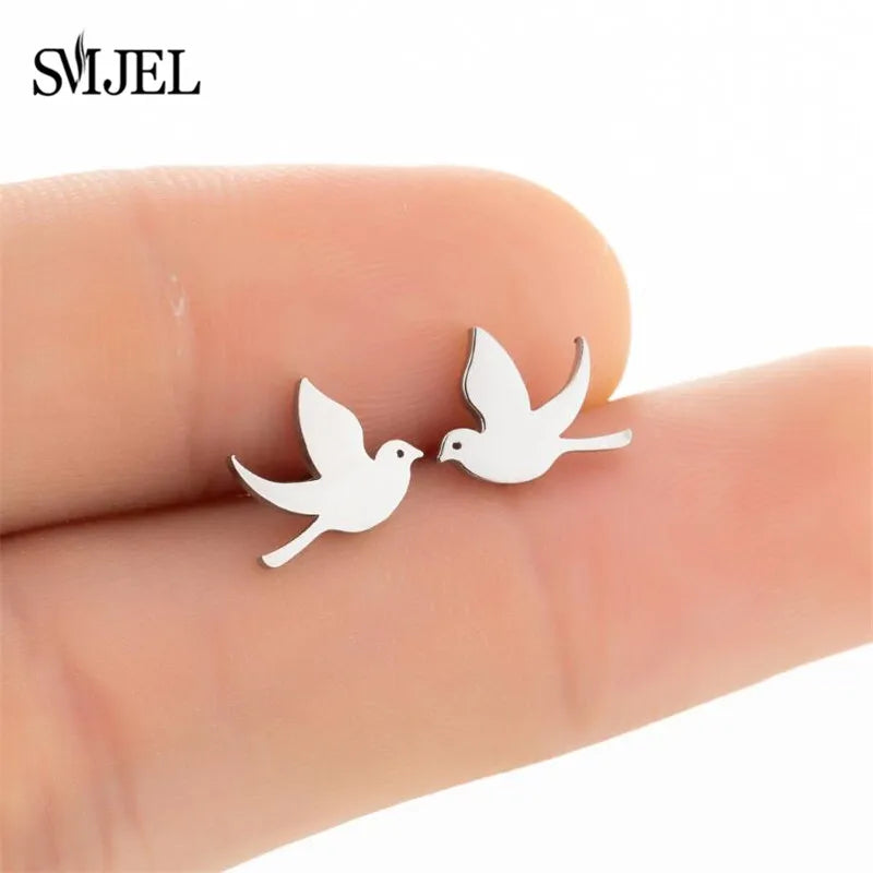 Edelstahl Schwalbe Kleiner Ohrring Mehrere Kleiner Vogel Schmuck Frauen Taube Flamingo Papagei Zweig Kolibri Kranich Ohrstecker