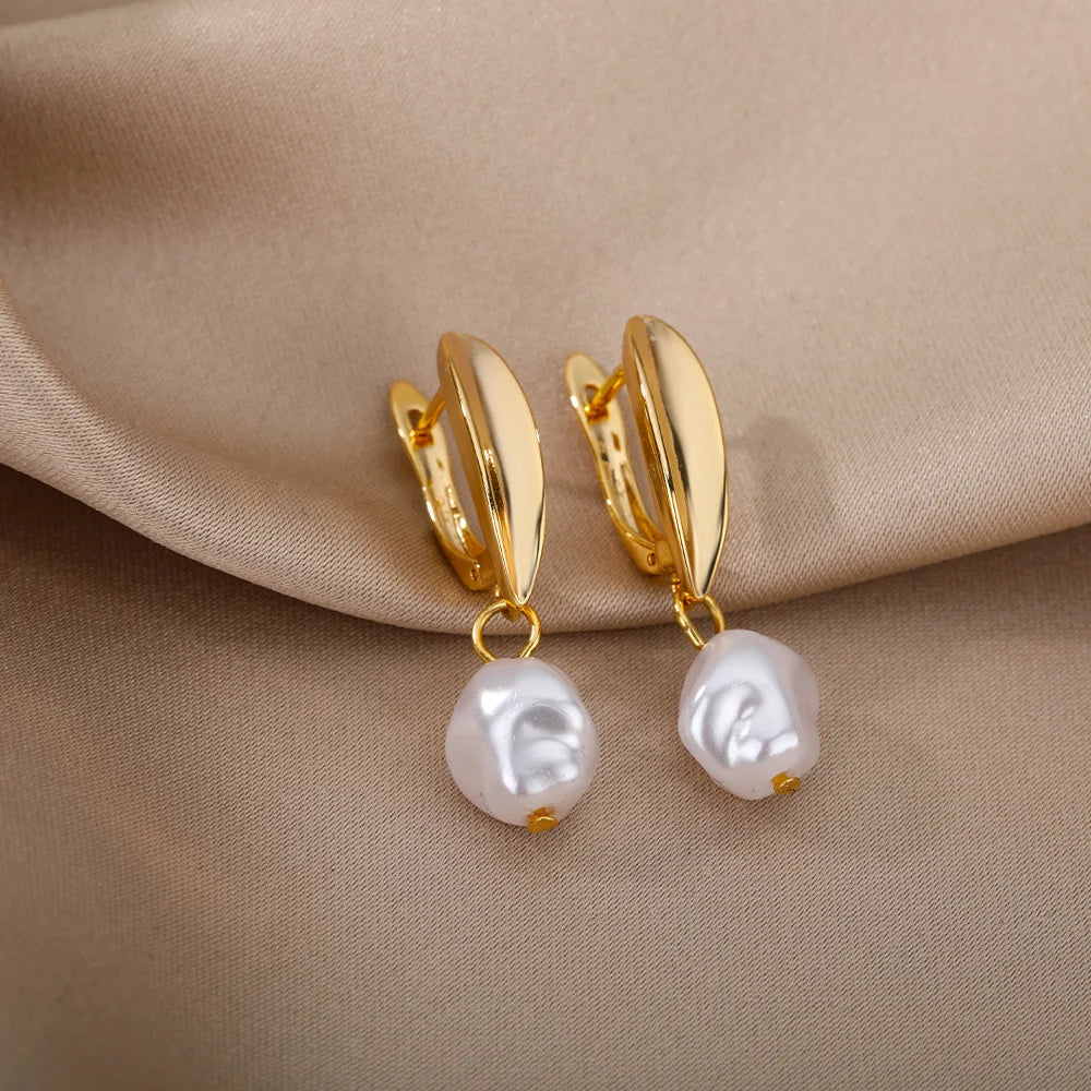 Unregelmäßige Perle Ohrringe Für Frauen Edelstahl Runde Perle Kreis Ohr Clip Ohrring Frauen Schmuck Geschenk Mujer Zubehör