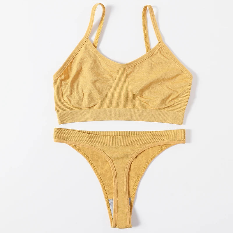 Frauen Nahtlose Bh Set Push-Up Sport-Bh Weibliche Unterwäsche Set Niedrigen Taille Thongs Draht Freies Weiche Crop Top Sexy Mädchen Dessous Set