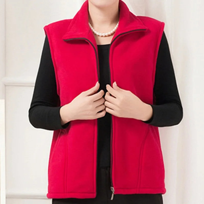 Plus Size Damen Polar Fleece Weste ärmellos große Reißverschlussjacke Herbstmode Freizeitweste für Damen