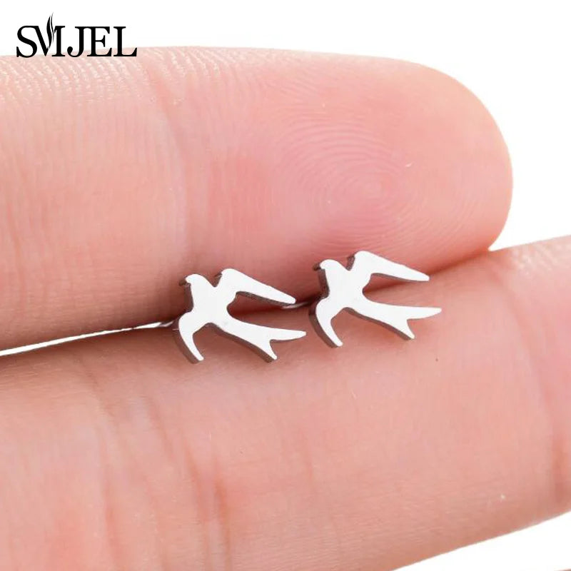 Edelstahl Schwalbe Kleiner Ohrring Mehrere Kleiner Vogel Schmuck Frauen Taube Flamingo Papagei Zweig Kolibri Kranich Ohrstecker