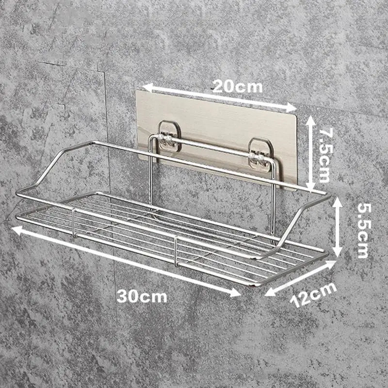 Badezimmer-Aufbewahrungsregal aus Edelstahl, stanzfrei, für Küche, Badezimmer, Toilette, Wandbehang, Lagerregal