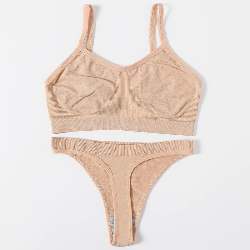 Frauen Nahtlose Bh Set Push-Up Sport-Bh Weibliche Unterwäsche Set Niedrigen Taille Thongs Draht Freies Weiche Crop Top Sexy Mädchen Dessous Set