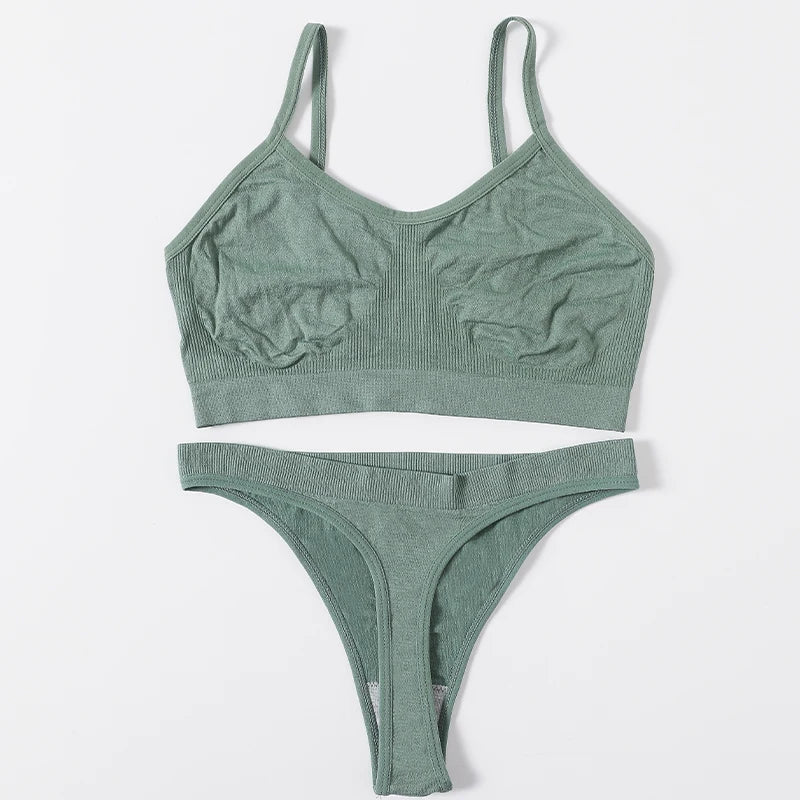 Frauen Nahtlose Bh Set Push-Up Sport-Bh Weibliche Unterwäsche Set Niedrigen Taille Thongs Draht Freies Weiche Crop Top Sexy Mädchen Dessous Set