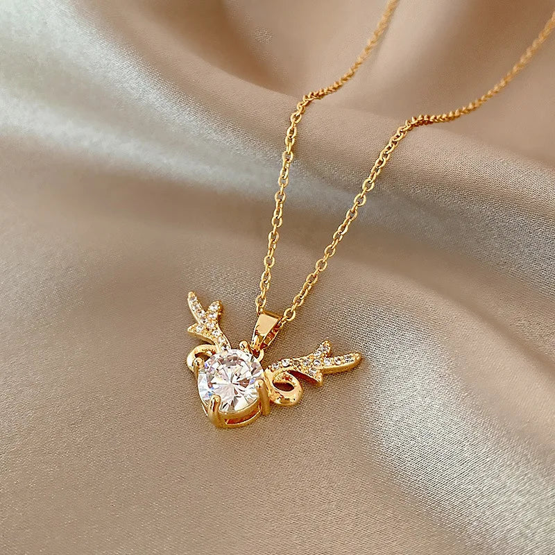 Süße Zirkon Kristall Anhänger Halskette für Frauen koreanische Mode Edelstahl Schlüsselbein Kette Schmuck weibliche Hochzeit Accessoires