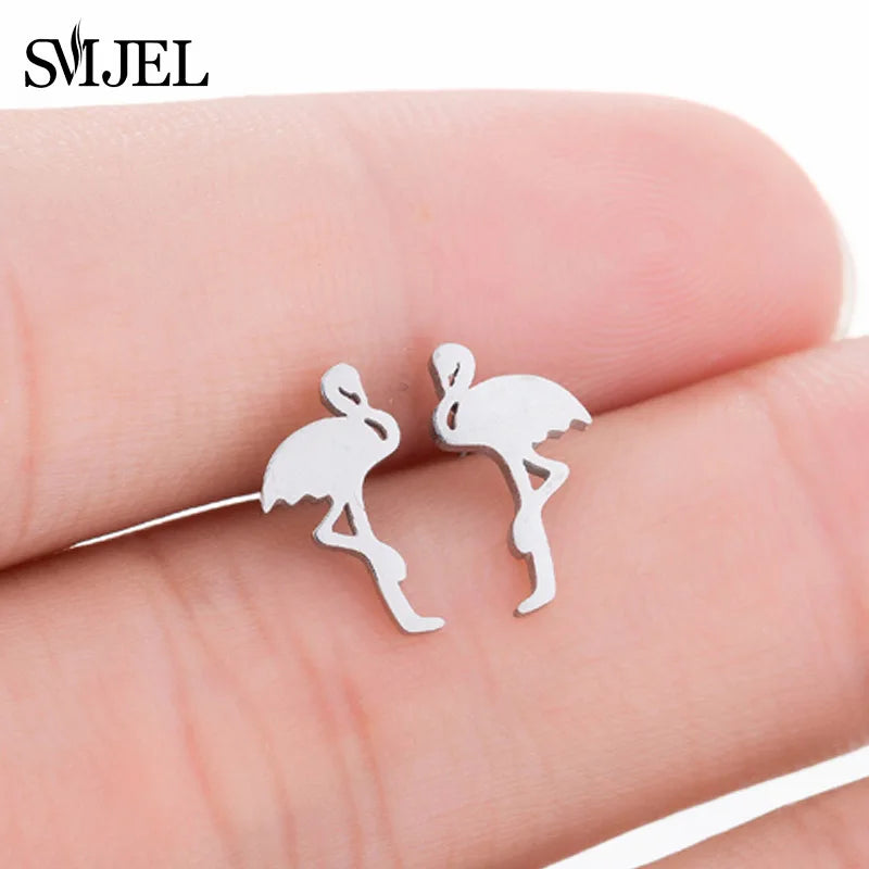 Edelstahl Schwalbe Kleiner Ohrring Mehrere Kleiner Vogel Schmuck Frauen Taube Flamingo Papagei Zweig Kolibri Kranich Ohrstecker