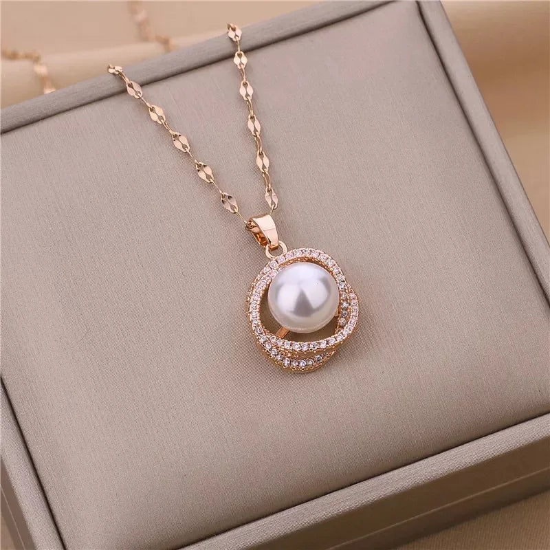 Süße Zirkon Kristall Anhänger Halskette für Frauen koreanische Mode Edelstahl Schlüsselbein Kette Schmuck weibliche Hochzeit Accessoires
