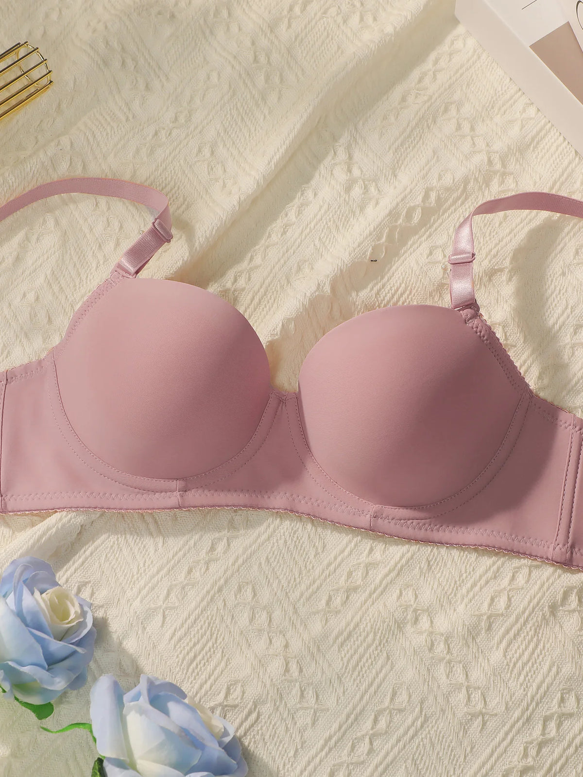 Neues 2-teiliges einfarbiges Dessous-Set Damen-Stahl kragen Push-up-BH Damen-Dessous-Unterwäsche Tägliches BH-Set j2611