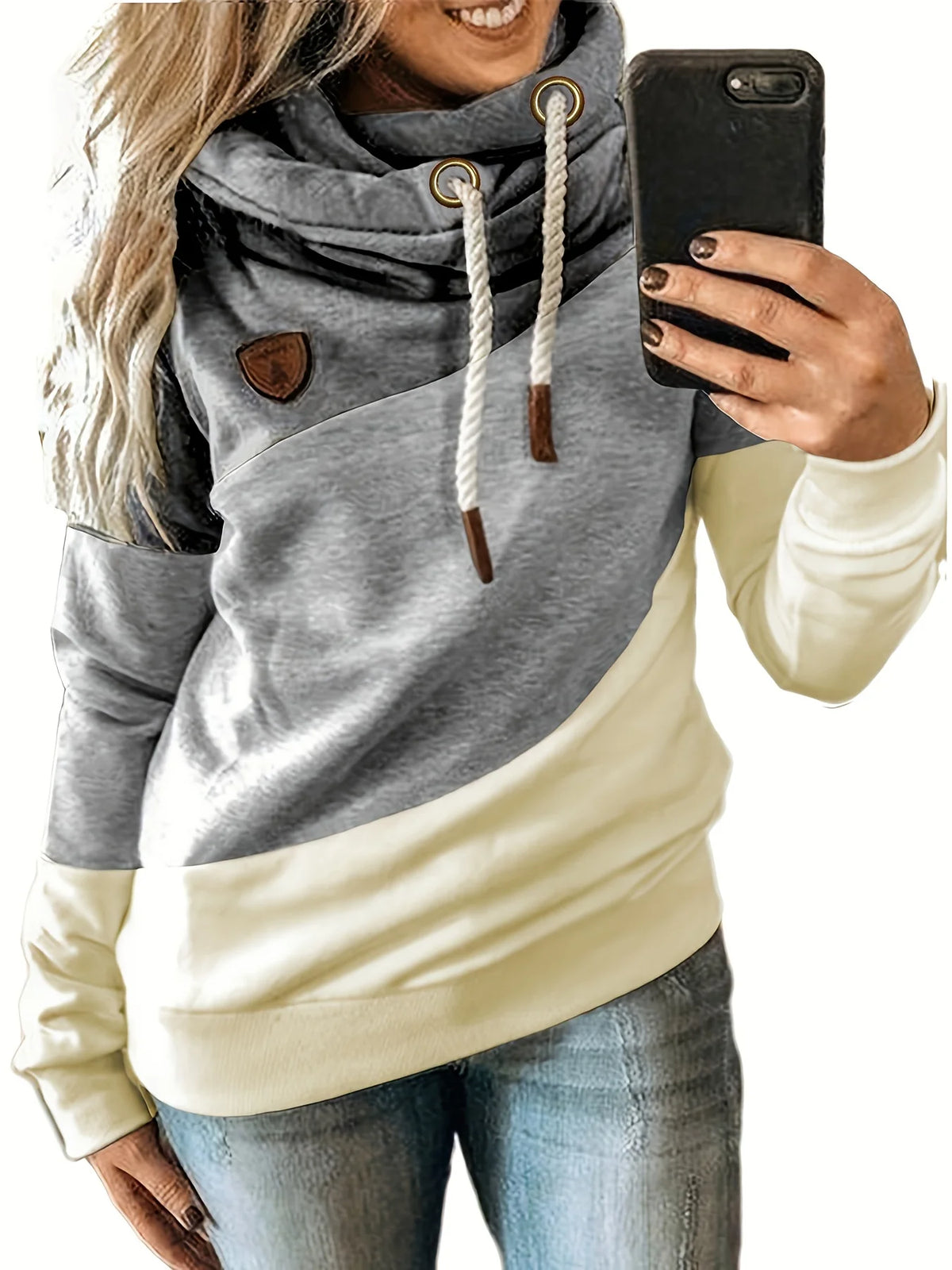 Plus Size Damen Clash ing Kapuzen ärmel einfarbig lässig Top