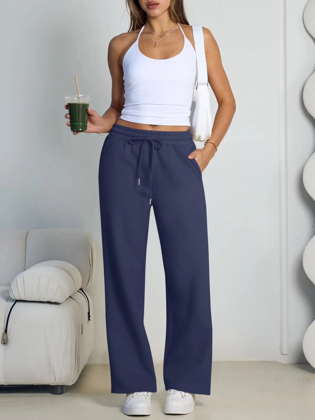 2026 Damen Weite Jogginghose, Europäische und Amerikanische Unisex-Sweatpants, Gerade geschnittene Freizeithose mit Kordelzug im Bund