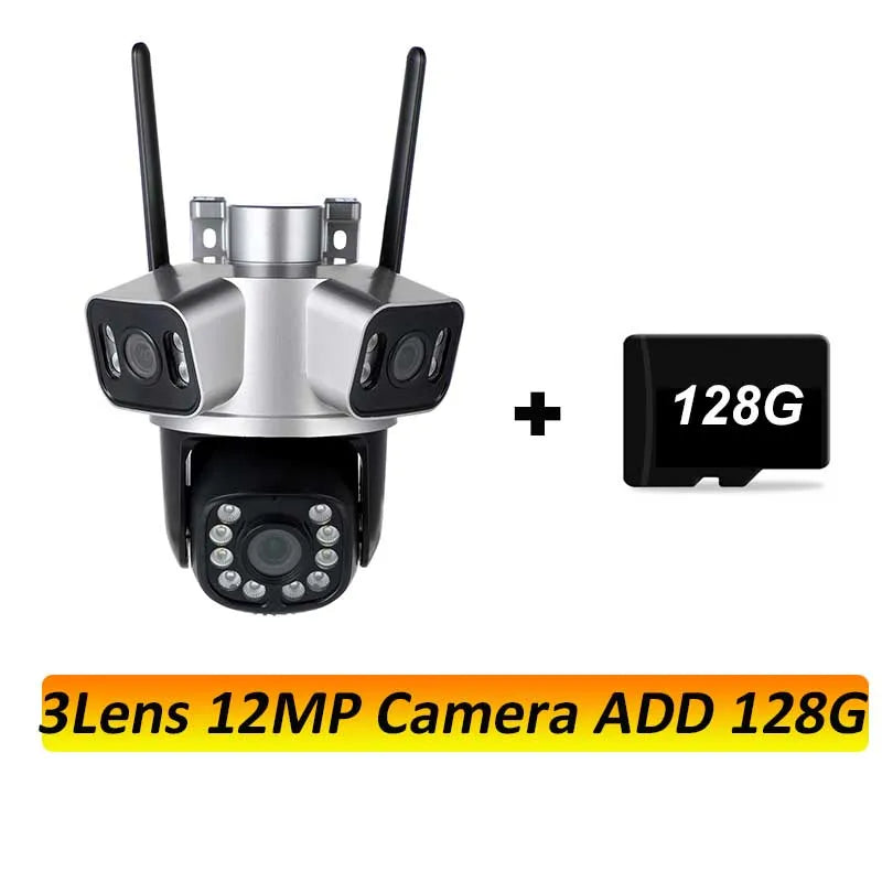 12mp 6k hd wifi ip kamera outdoor 3 objektiv 3 bildschirm ptz kamera auto tracking home security cctv überwachung 8mp cam